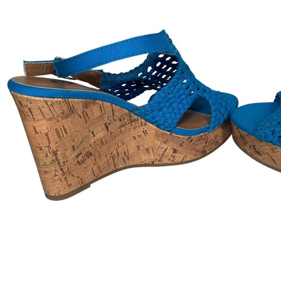 Mudd Peep-Toe Blue Platform Cork Wedge Sandals Womens Boho US Size 7.5 M - Picture 6 of 10